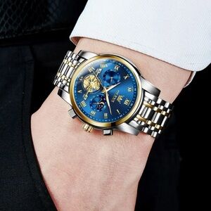 OLEVS | Men’s Gold & Silver Stainless Steel w/ Moon Phases Watch | NWT